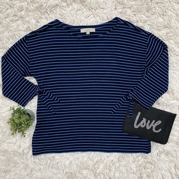 Loft 3/4 Tie Sleeve Stripe Top 💗 Navy & Blue - Picture 3 of 14